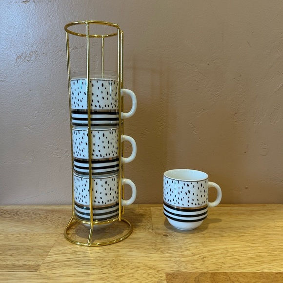 Set of 4 Porcelain Stacking Espresso Cups With  Rack Made By Grace Teaware. - Picture 6 of 8